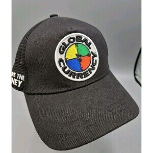 Global Currency Trucker Baseball Cap Black Snap-Back Mesh GC Hat Embroidered